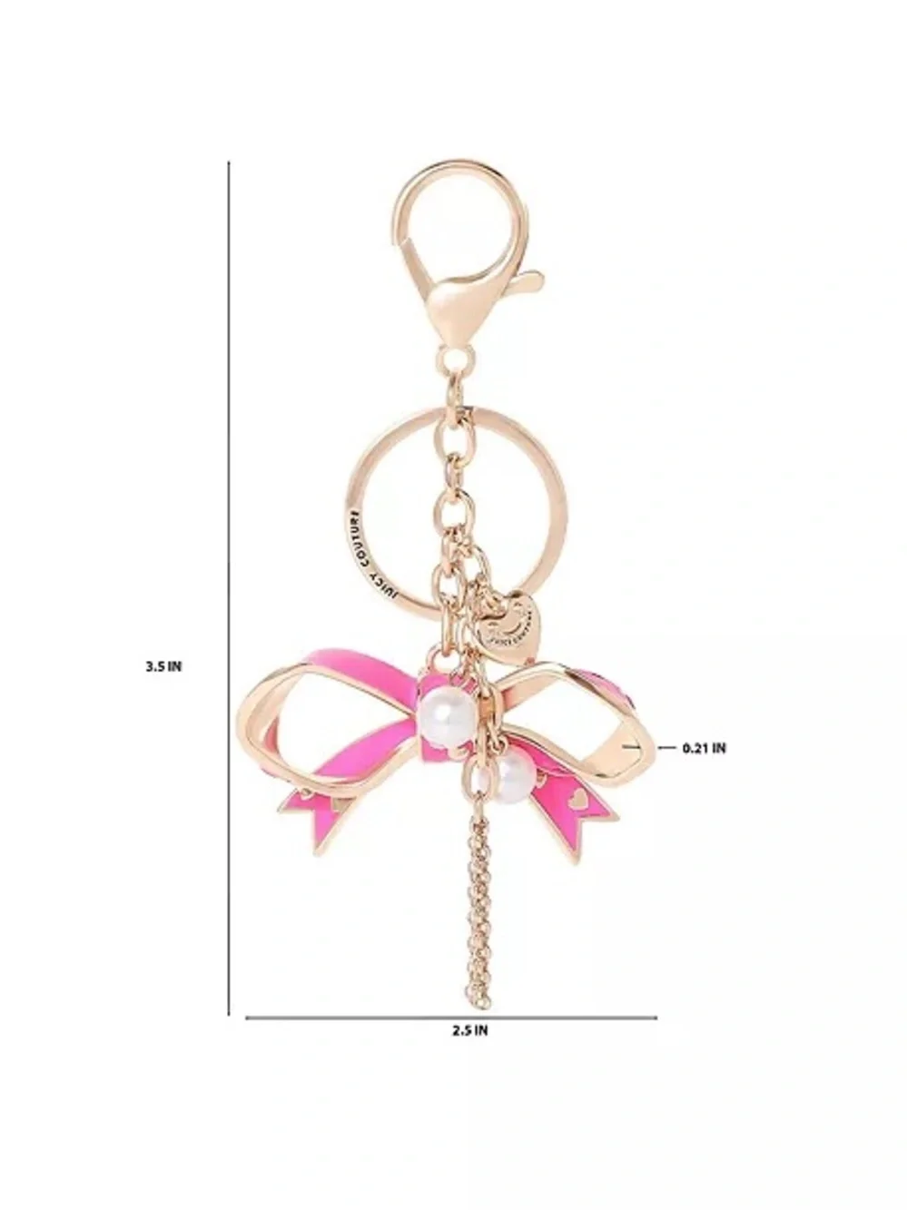 Juicy Couture Hot Pink Enamel Bow Keychain with Gold Hardware